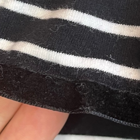 Hell Bunny Women's Striped Shirt Top Ruffled Velvet Neck Black White Stretchy - Picture 9 of 16